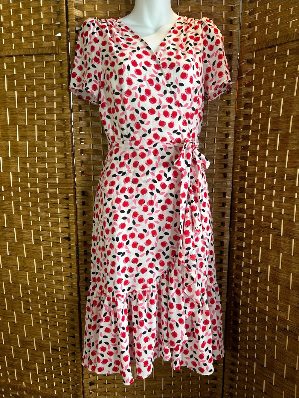 Tulip Print Faux Wrap Midi Dress Belted Cottagecore Coquette Petite 4 Talbots